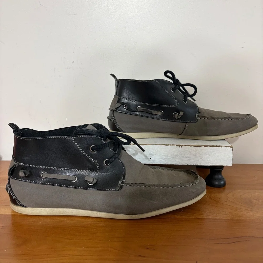 Madden‎ Men M-Grotto Grey Black Chukka Boat Shoes Size 9 Leather Lining Boots